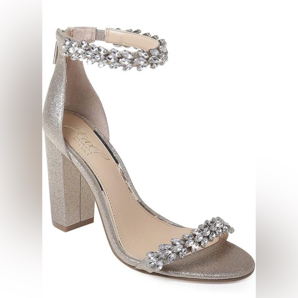 Jewel Badgley Mischka Mayra Ankle Strap Evening Shoe - gold glitter - Picture 1 of 8